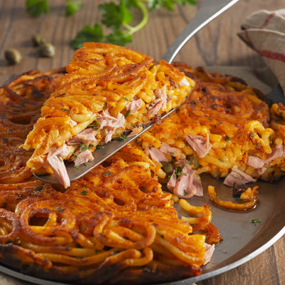 Crispy Pasta with Tuna, Olives and Capers