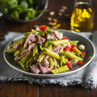 Pasta with Pesto, Tuna and Mozzarella