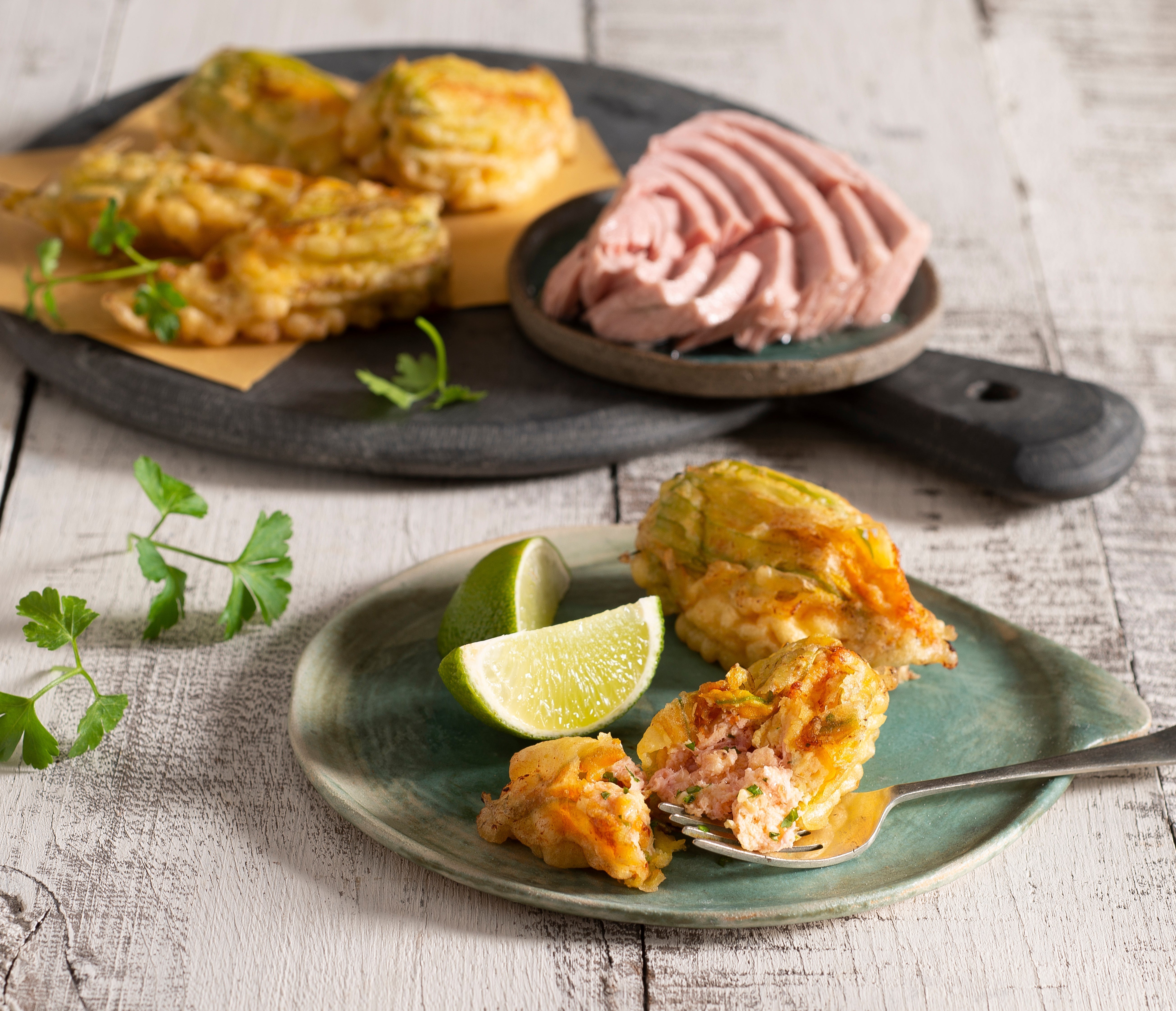Zucchini Flowers Stuffed with Tuna and Ricotta